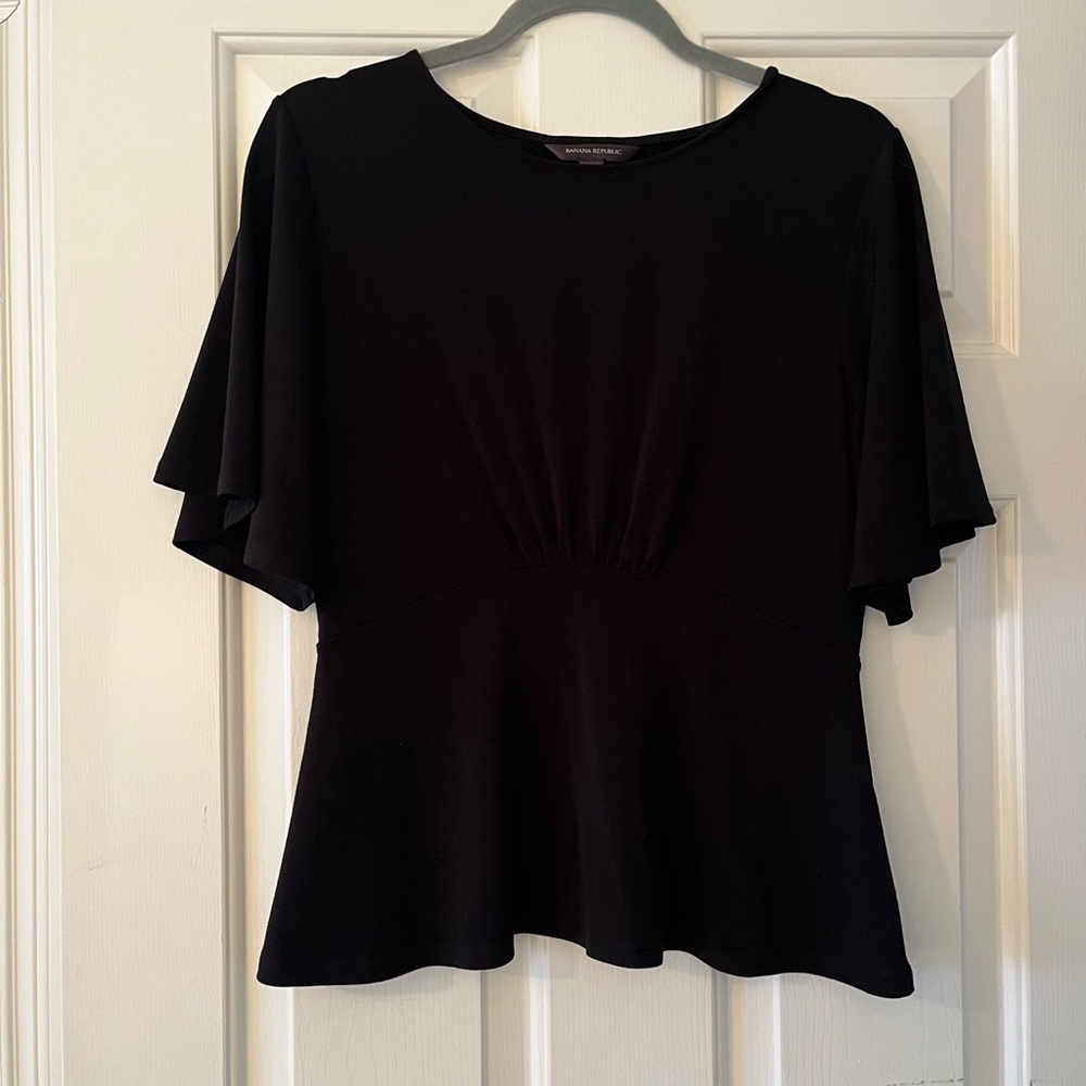 Banana Republic Black knit peplum Flutter Sleeve Blouse